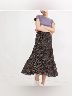 Madewell Black Floral Tiered Midi Skirt